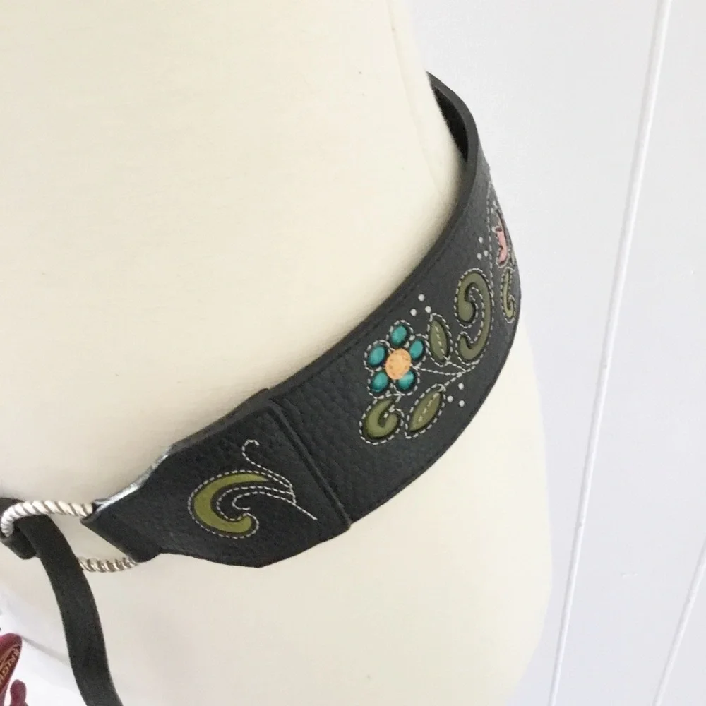Brighton Leather Black Floral Belt Size M 30 New backend  display picture 1